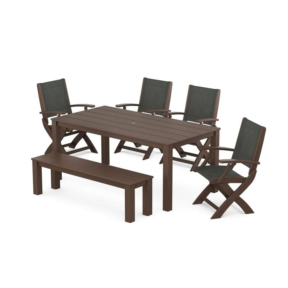 POLYWOOD® - Coastal Folding Chair 6-Piece Parsons Dining Set with Bench - PWS2272 - Image 41
