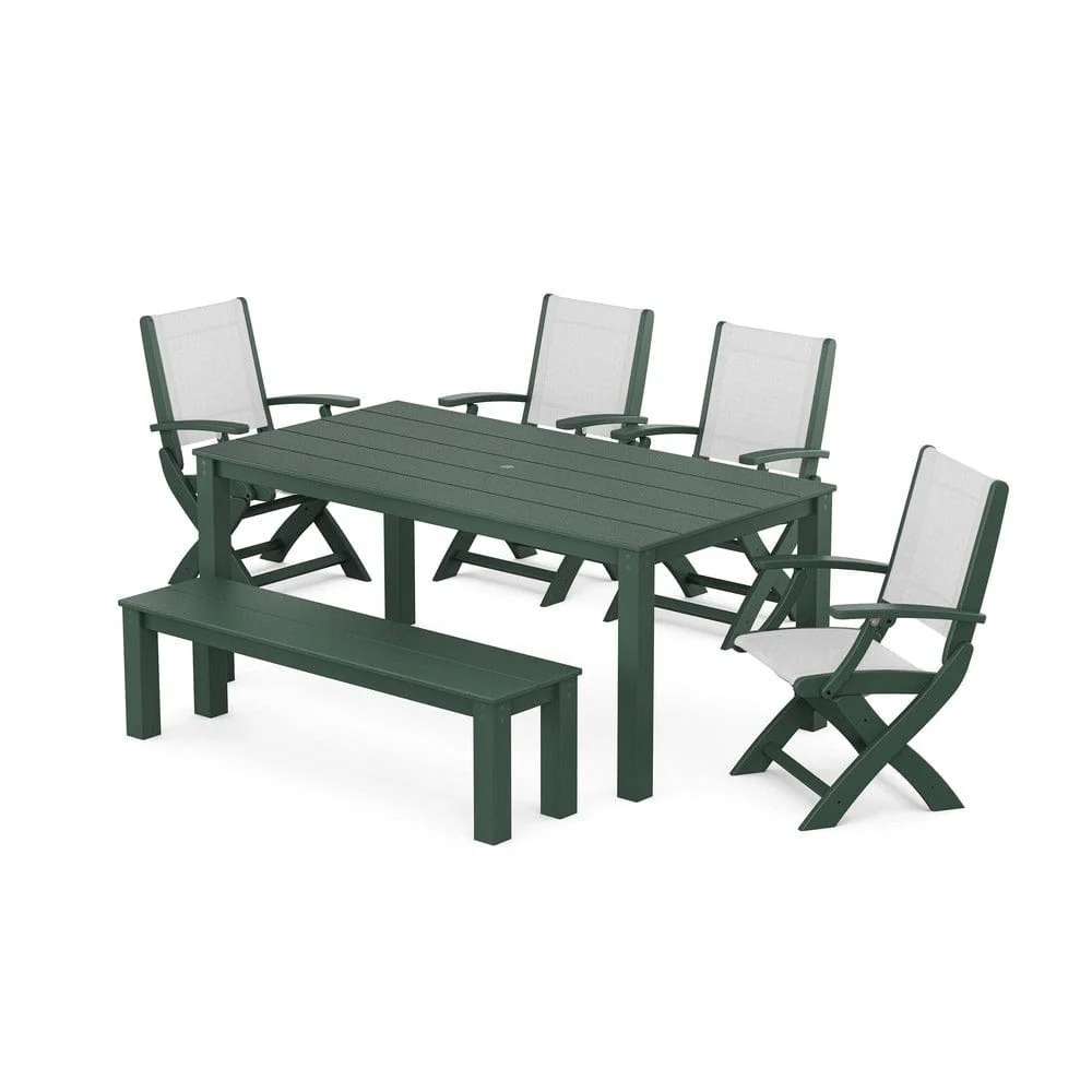 POLYWOOD® - Coastal Folding Chair 6-Piece Parsons Dining Set with Bench - PWS2272 - Image 45
