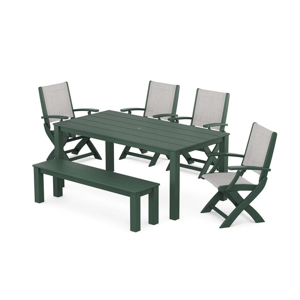 POLYWOOD® - Coastal Folding Chair 6-Piece Parsons Dining Set with Bench - PWS2272 - Image 50
