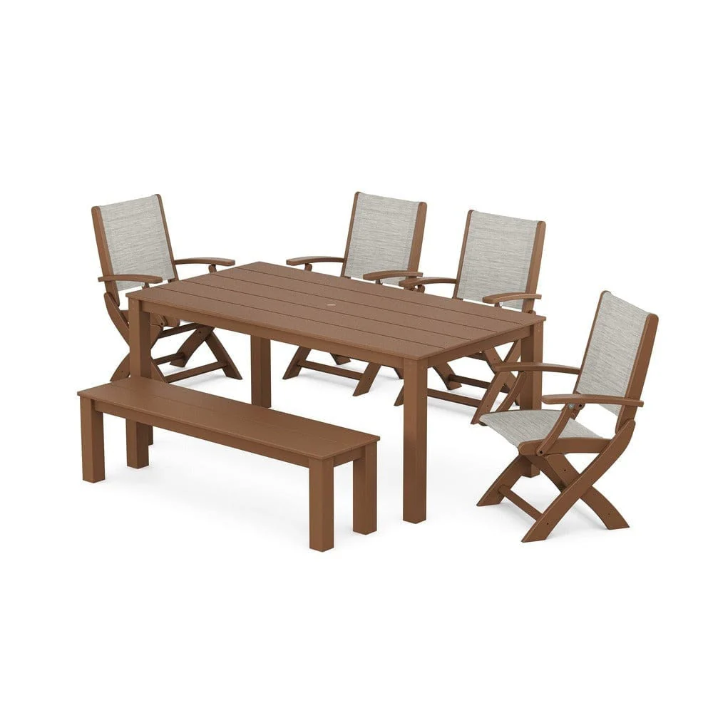 POLYWOOD® - Coastal Folding Chair 6-Piece Parsons Dining Set with Bench - PWS2272 - Image 55
