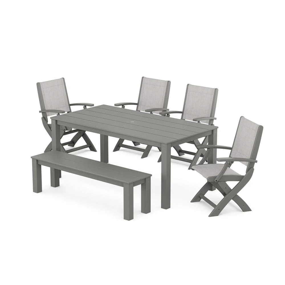 POLYWOOD® - Coastal Folding Chair 6-Piece Parsons Dining Set with Bench - PWS2272 - Image 59