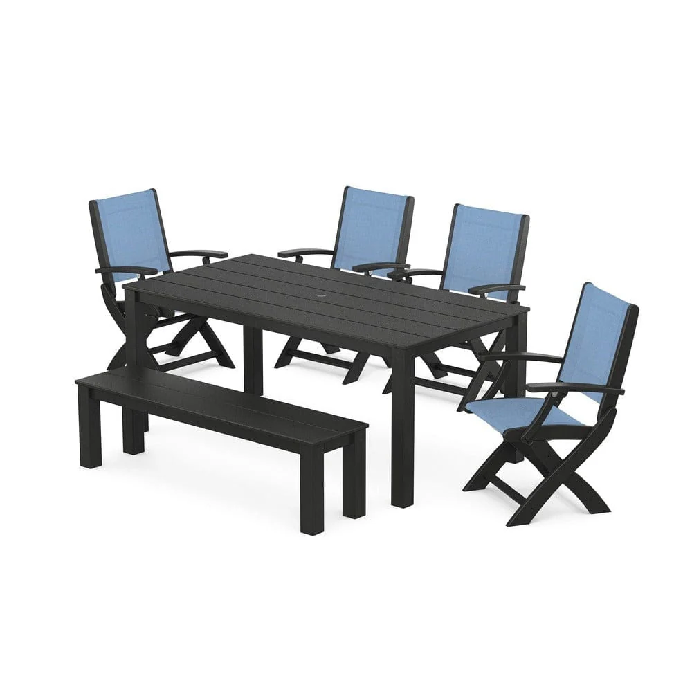 POLYWOOD® - Coastal Folding Chair 6-Piece Parsons Dining Set with Bench - PWS2272 - Image 6