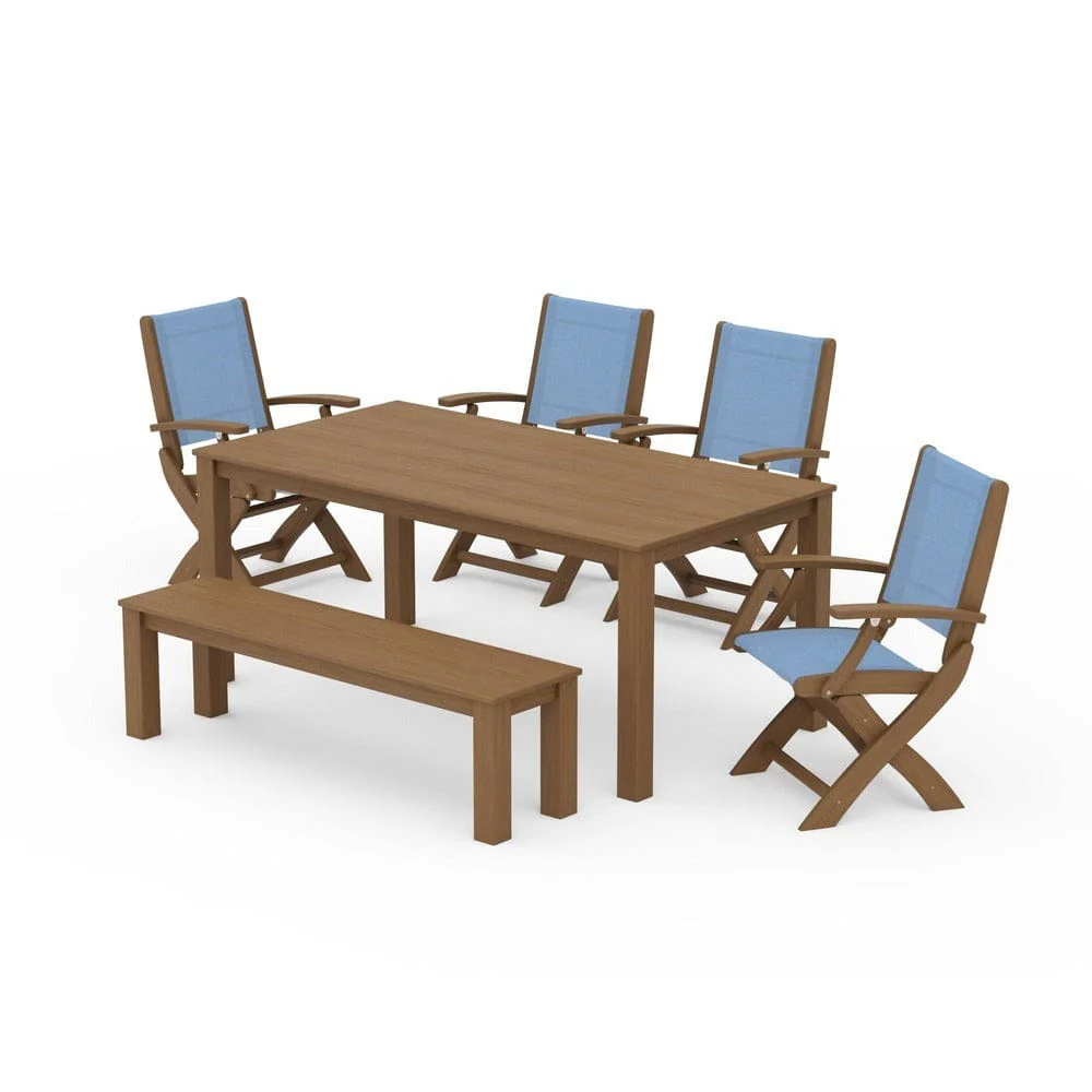 POLYWOOD® - Coastal Folding Chair 6-Piece Parsons Dining Set with Bench - PWS2272 - Image 61