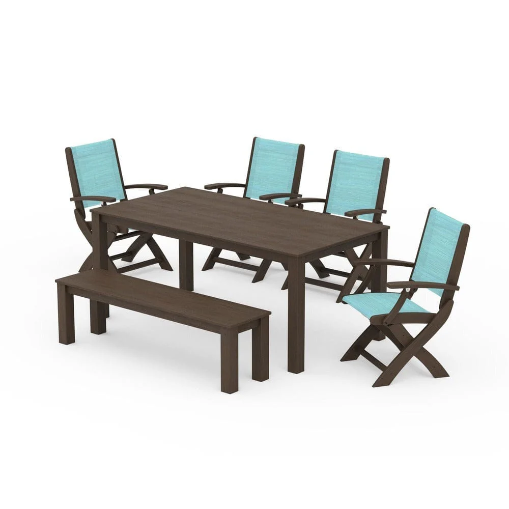 POLYWOOD® - Coastal Folding Chair 6-Piece Parsons Dining Set with Bench - PWS2272 - Image 64