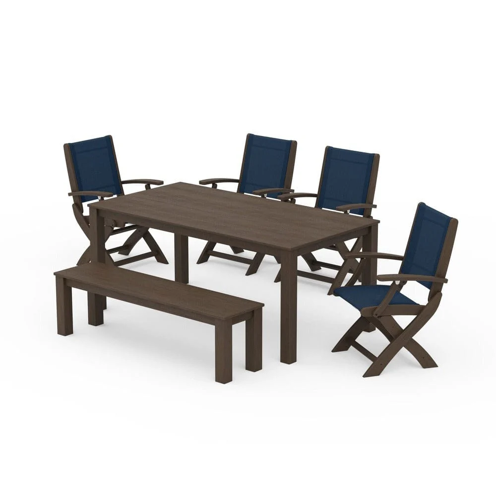 POLYWOOD® - Coastal Folding Chair 6-Piece Parsons Dining Set with Bench - PWS2272 - Image 68