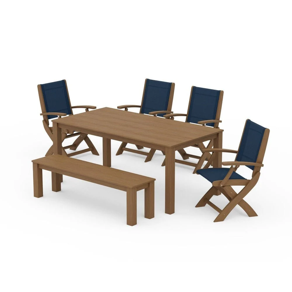POLYWOOD® - Coastal Folding Chair 6-Piece Parsons Dining Set with Bench - PWS2272 - Image 73