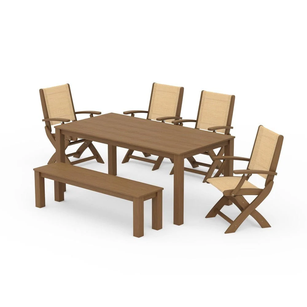 POLYWOOD® - Coastal Folding Chair 6-Piece Parsons Dining Set with Bench - PWS2272 - Image 75