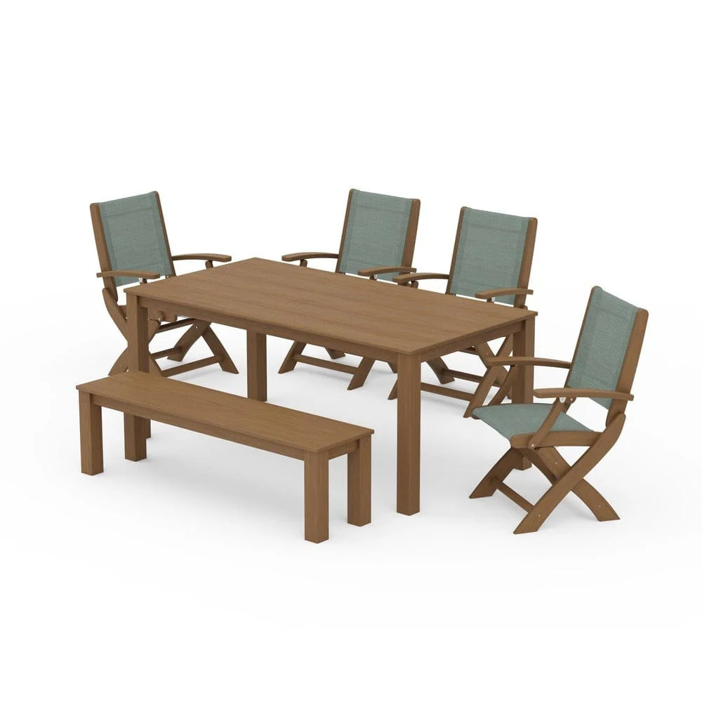 POLYWOOD® - Coastal Folding Chair 6-Piece Parsons Dining Set with Bench - PWS2272 - Image 84
