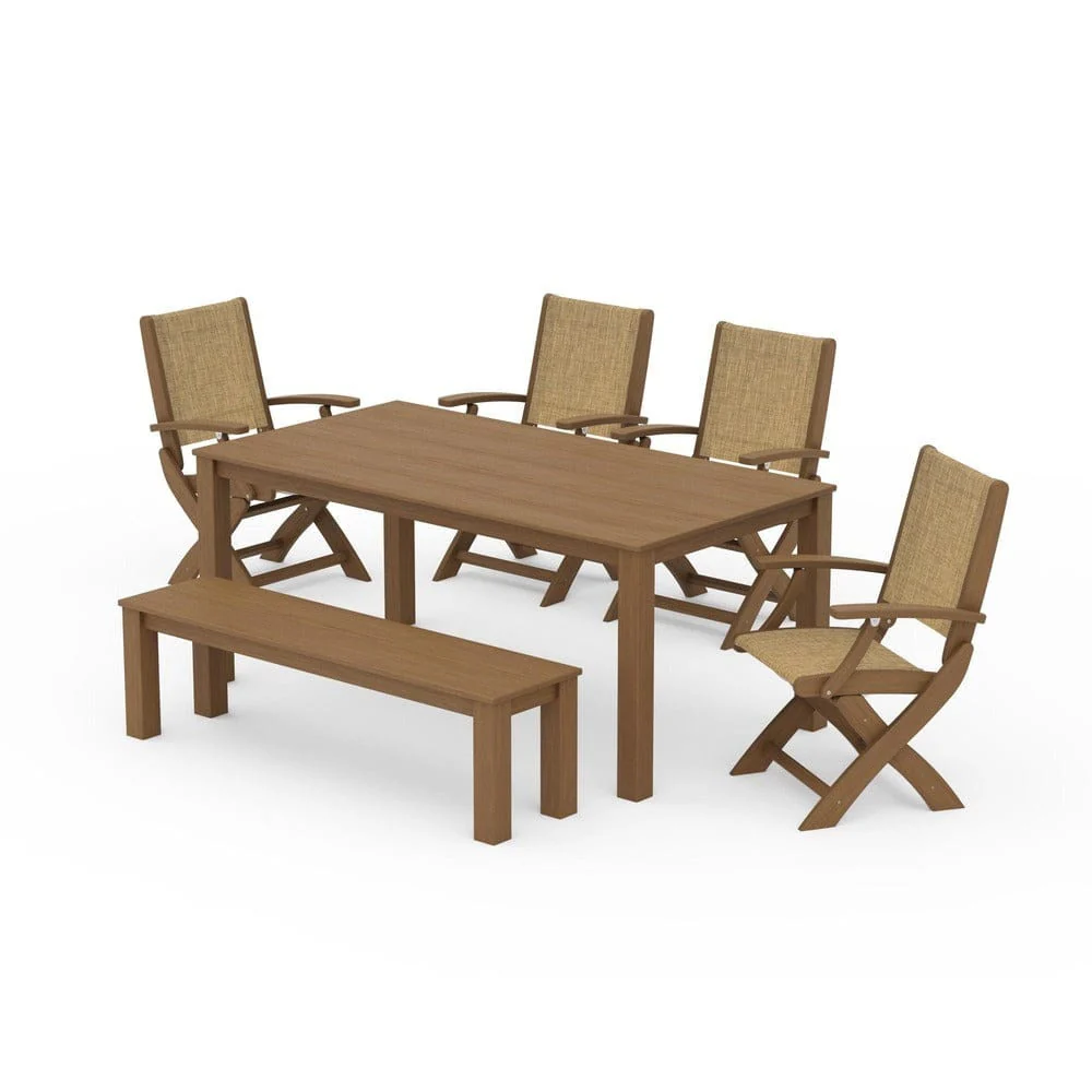 POLYWOOD® - Coastal Folding Chair 6-Piece Parsons Dining Set with Bench - PWS2272 - Image 90
