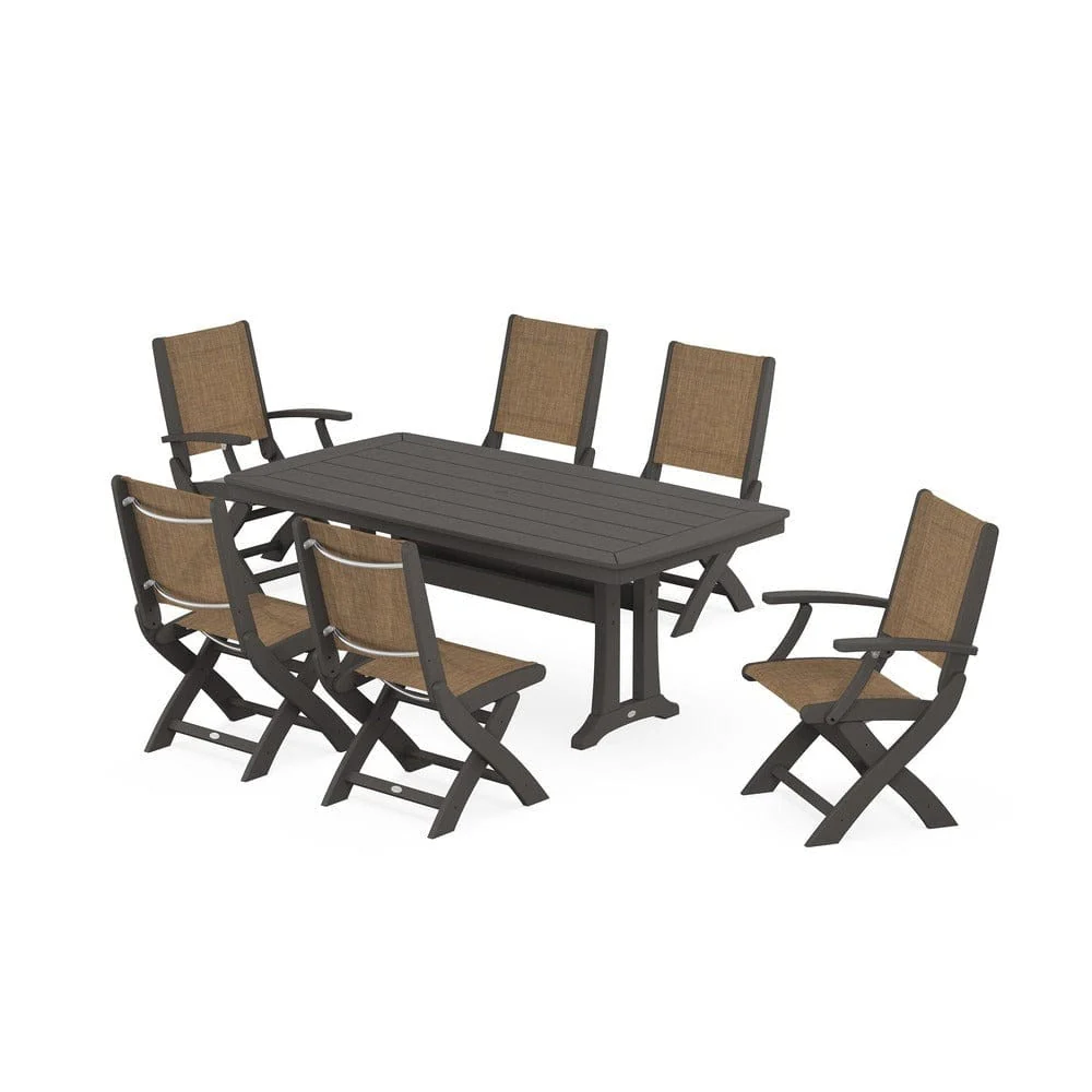 POLYWOOD® - Coastal Folding Chair 7-Piece Dining Set with Trestle Legs - PWS1037 - Image 10