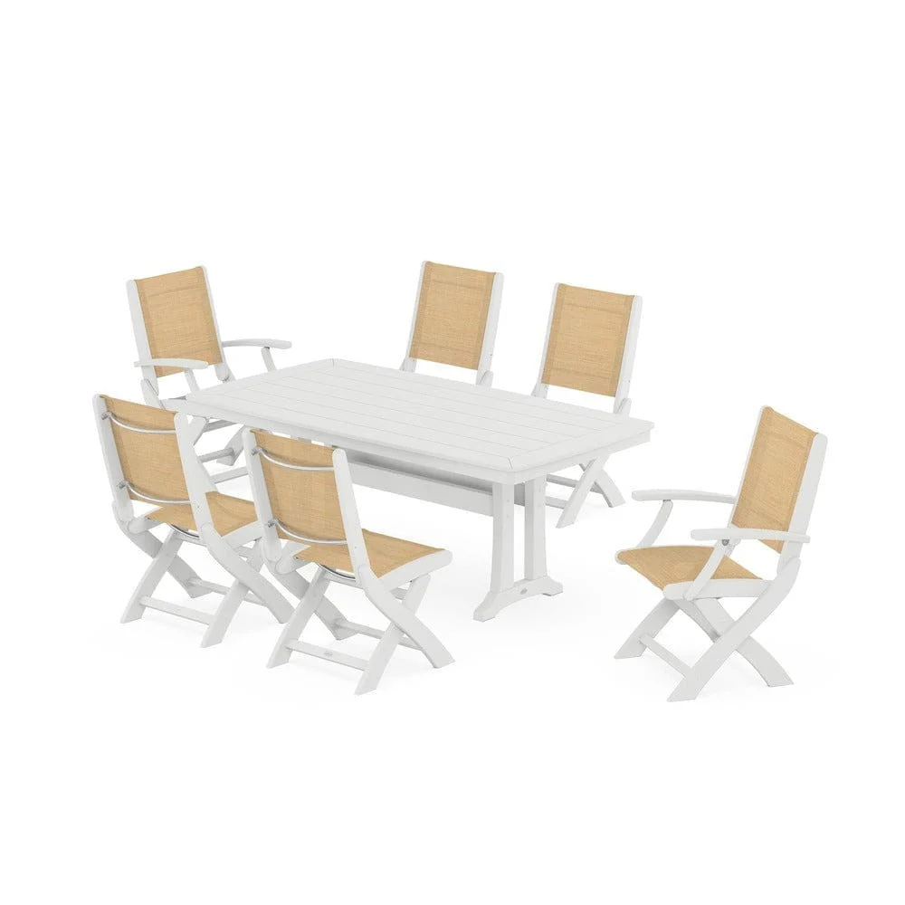 POLYWOOD® - Coastal Folding Chair 7-Piece Dining Set with Trestle Legs - PWS1037 - Image 100