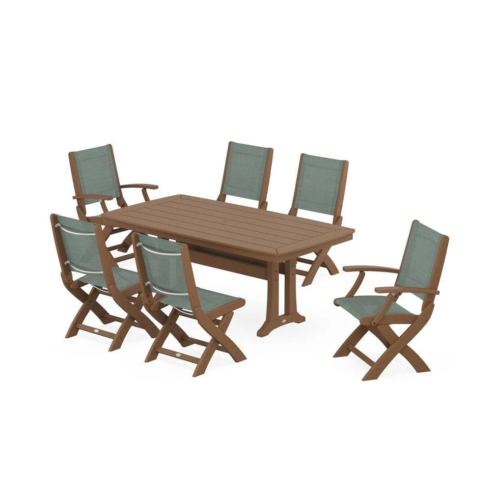 POLYWOOD® - Coastal Folding Chair 7-Piece Dining Set with Trestle Legs - PWS1037 - Image 11
