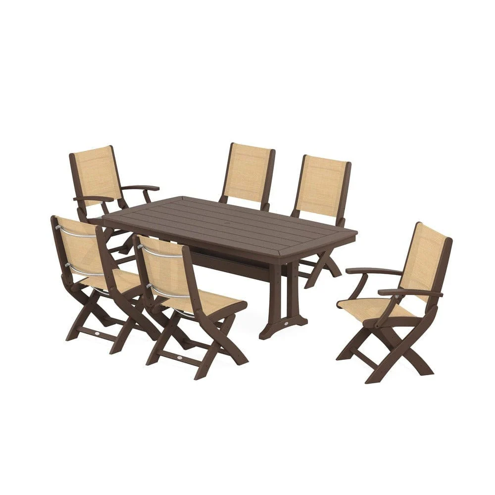 POLYWOOD® - Coastal Folding Chair 7-Piece Dining Set with Trestle Legs - PWS1037 - Image 113