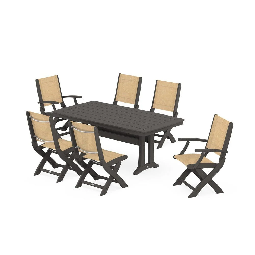 POLYWOOD® - Coastal Folding Chair 7-Piece Dining Set with Trestle Legs - PWS1037 - Image 12