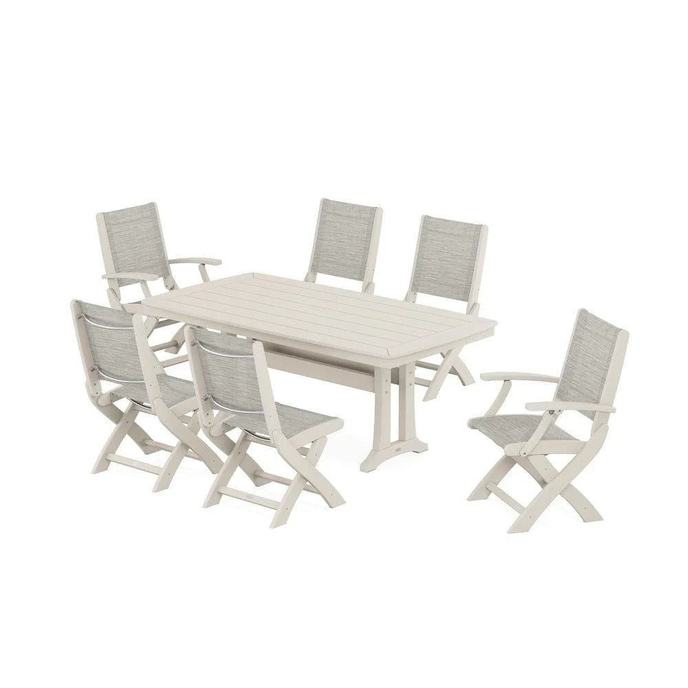 POLYWOOD® - Coastal Folding Chair 7-Piece Dining Set with Trestle Legs - PWS1037 - Image 17