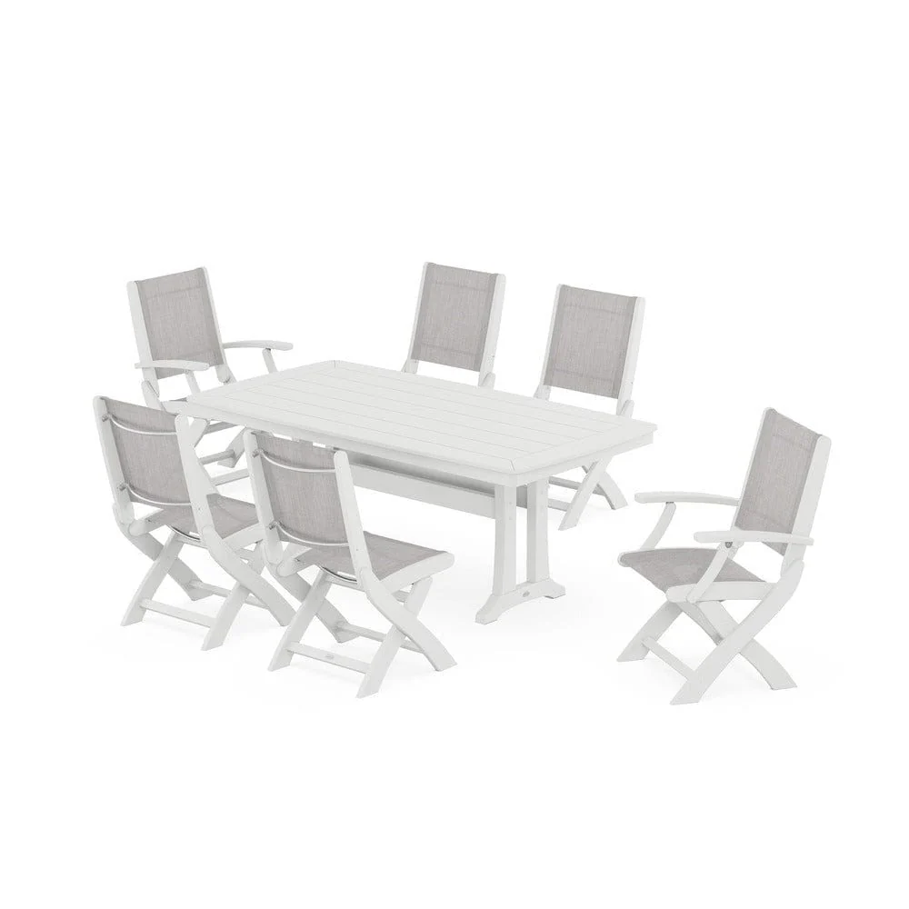 POLYWOOD® - Coastal Folding Chair 7-Piece Dining Set with Trestle Legs - PWS1037 - Image 19