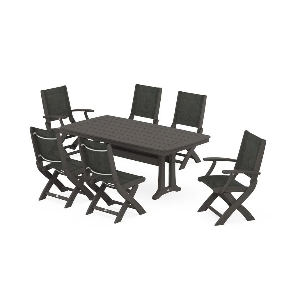 POLYWOOD® - Coastal Folding Chair 7-Piece Dining Set with Trestle Legs - PWS1037 - Image 23