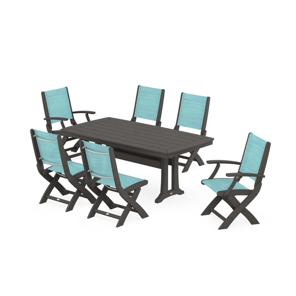 POLYWOOD® - Coastal Folding Chair 7-Piece Dining Set with Trestle Legs - PWS1037 - Image 25