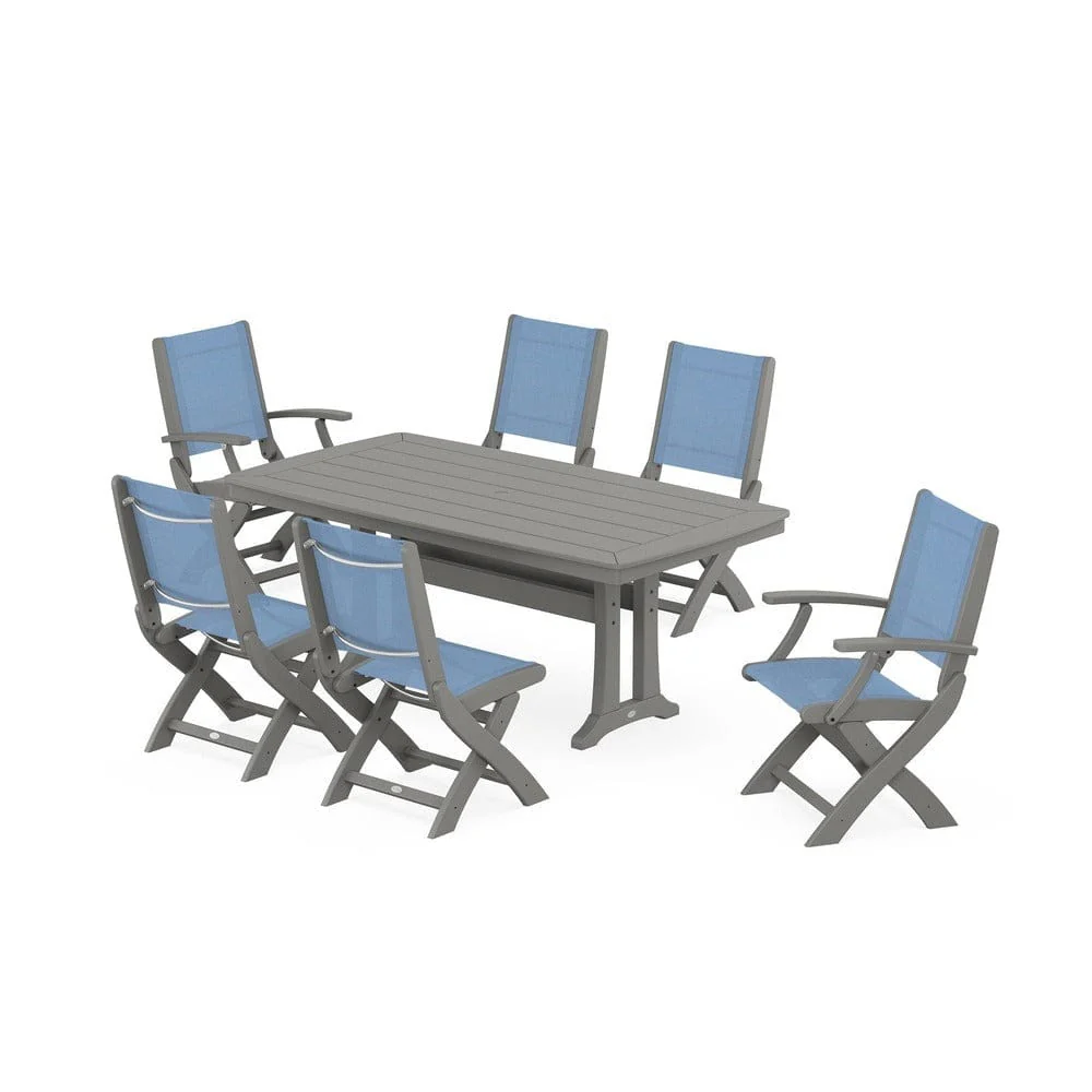 POLYWOOD® - Coastal Folding Chair 7-Piece Dining Set with Trestle Legs - PWS1037 - Image 32