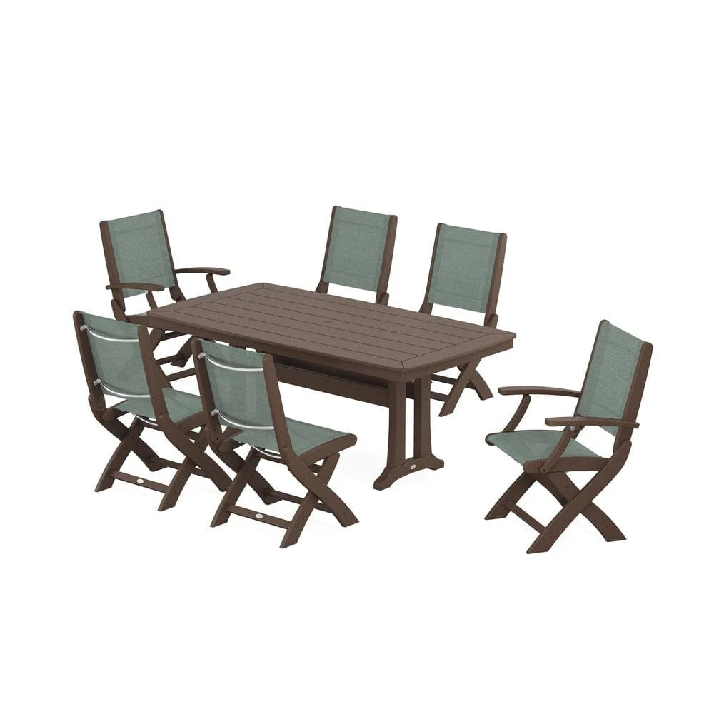 POLYWOOD® - Coastal Folding Chair 7-Piece Dining Set with Trestle Legs - PWS1037 - Image 4