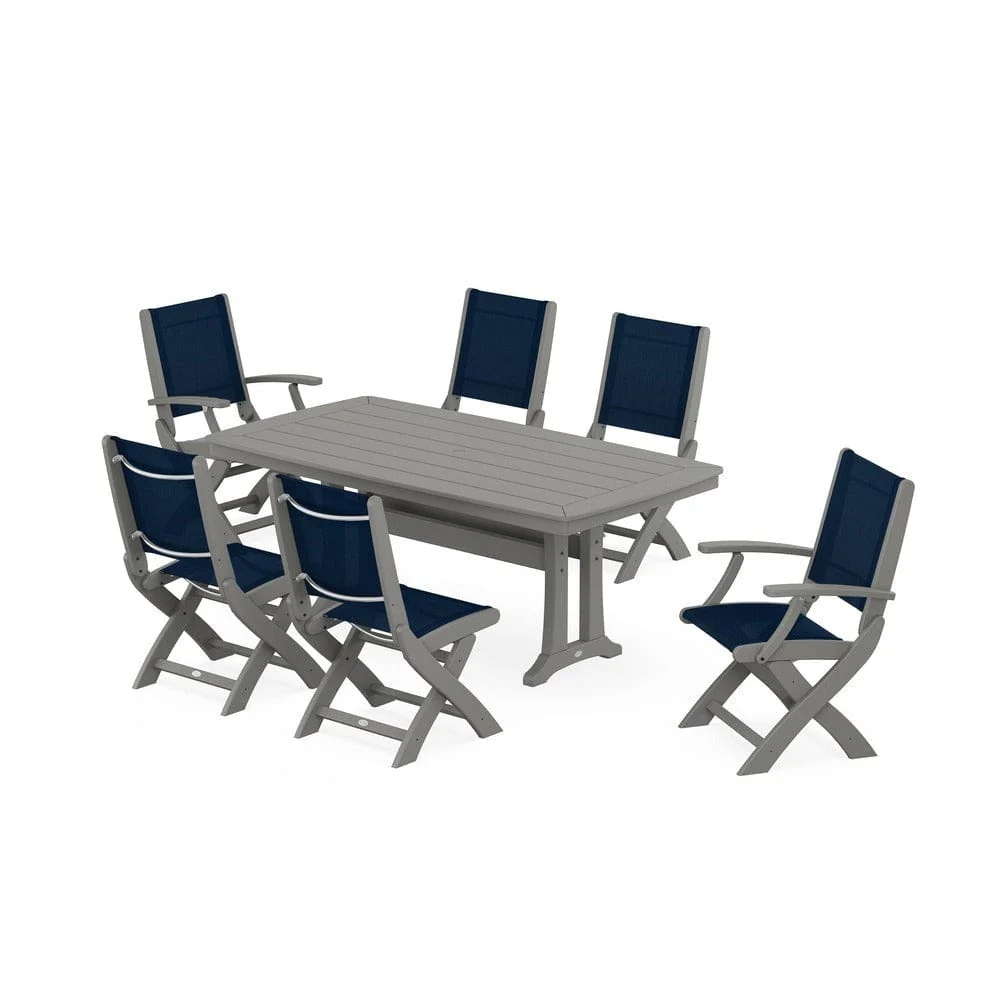 POLYWOOD® - Coastal Folding Chair 7-Piece Dining Set with Trestle Legs - PWS1037 - Image 47
