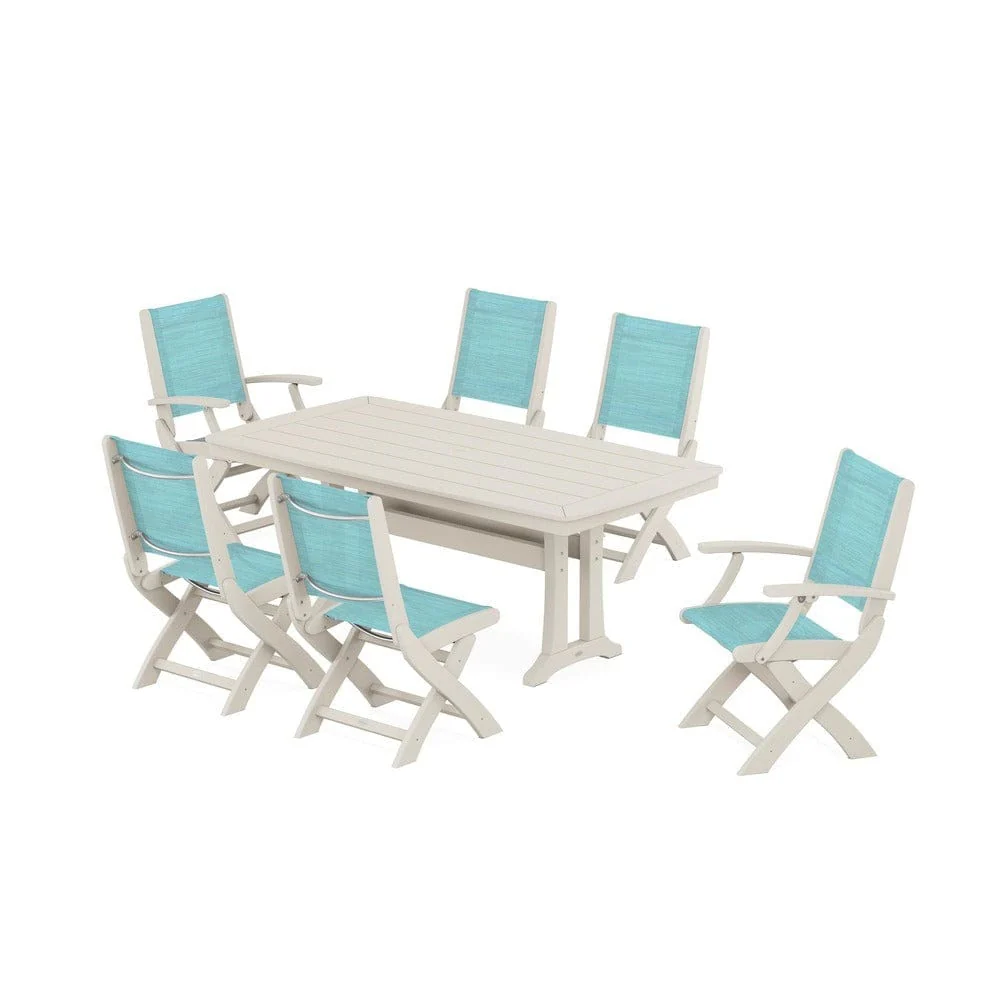 POLYWOOD® - Coastal Folding Chair 7-Piece Dining Set with Trestle Legs - PWS1037 - Image 48
