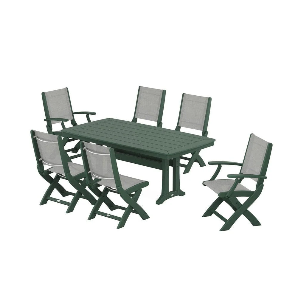 POLYWOOD® - Coastal Folding Chair 7-Piece Dining Set with Trestle Legs - PWS1037 - Image 5