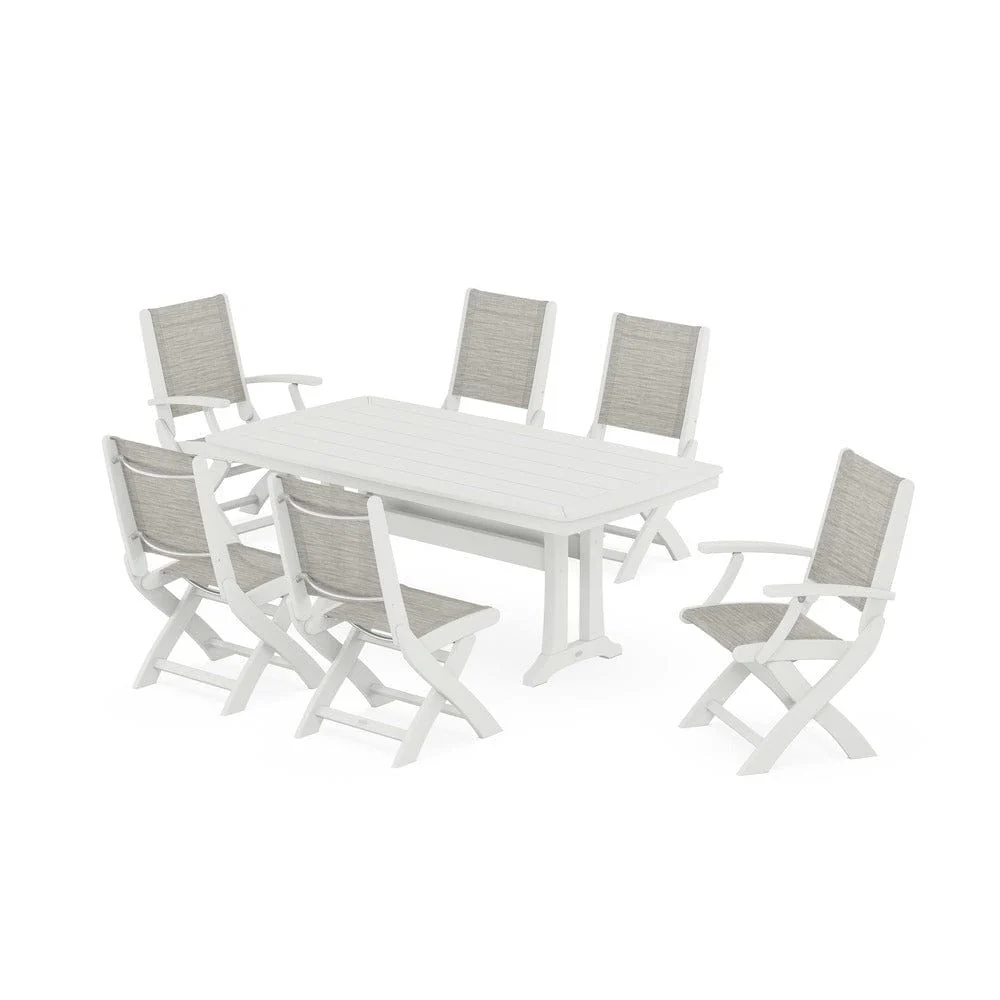 POLYWOOD® - Coastal Folding Chair 7-Piece Dining Set with Trestle Legs - PWS1037 - Image 58