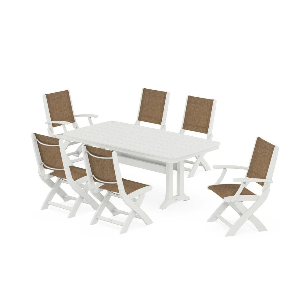 POLYWOOD® - Coastal Folding Chair 7-Piece Dining Set with Trestle Legs - PWS1037 - Image 62