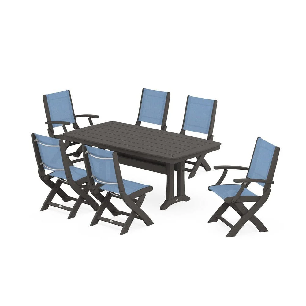 POLYWOOD® - Coastal Folding Chair 7-Piece Dining Set with Trestle Legs - PWS1037 - Image 66