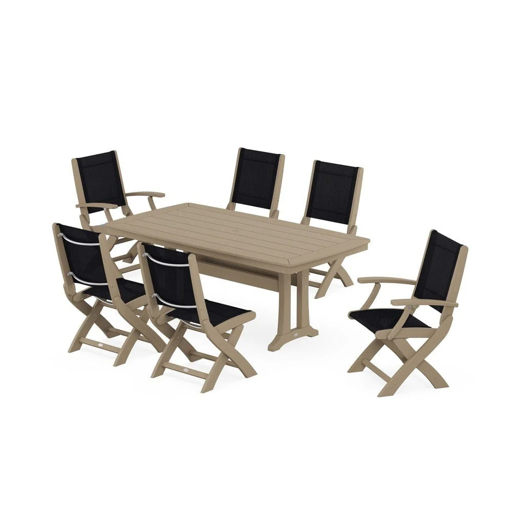 POLYWOOD® - Coastal Folding Chair 7-Piece Dining Set with Trestle Legs - PWS1037 - Image 7