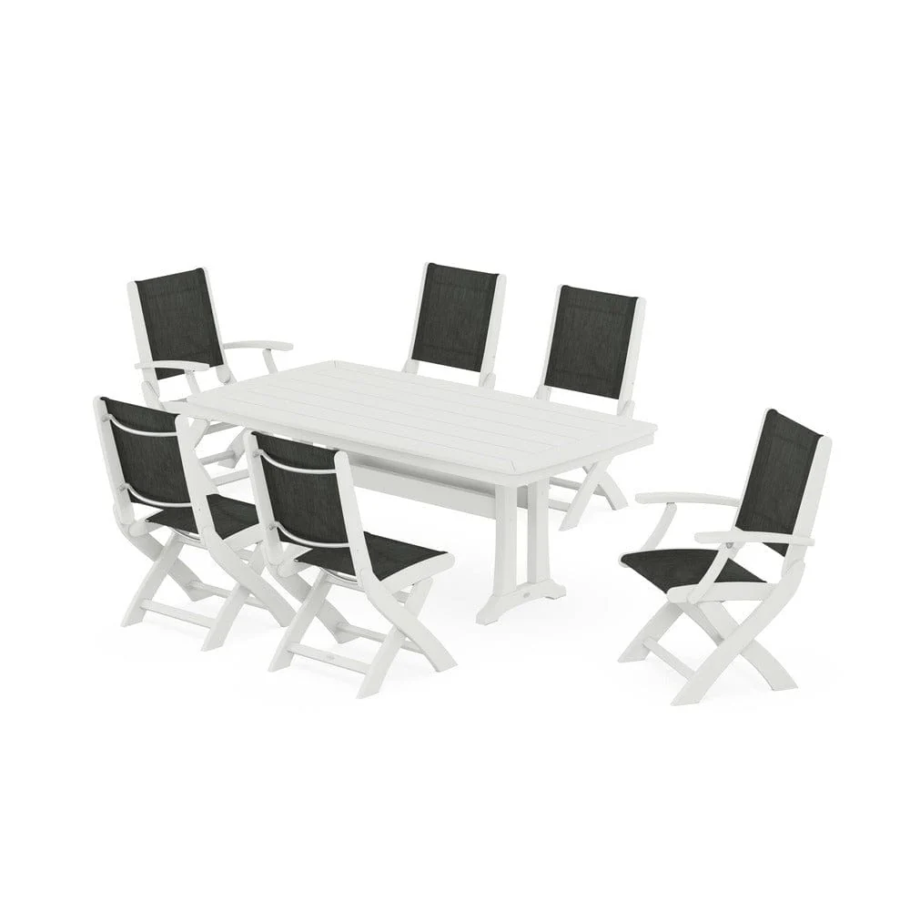 POLYWOOD® - Coastal Folding Chair 7-Piece Dining Set with Trestle Legs - PWS1037 - Image 70
