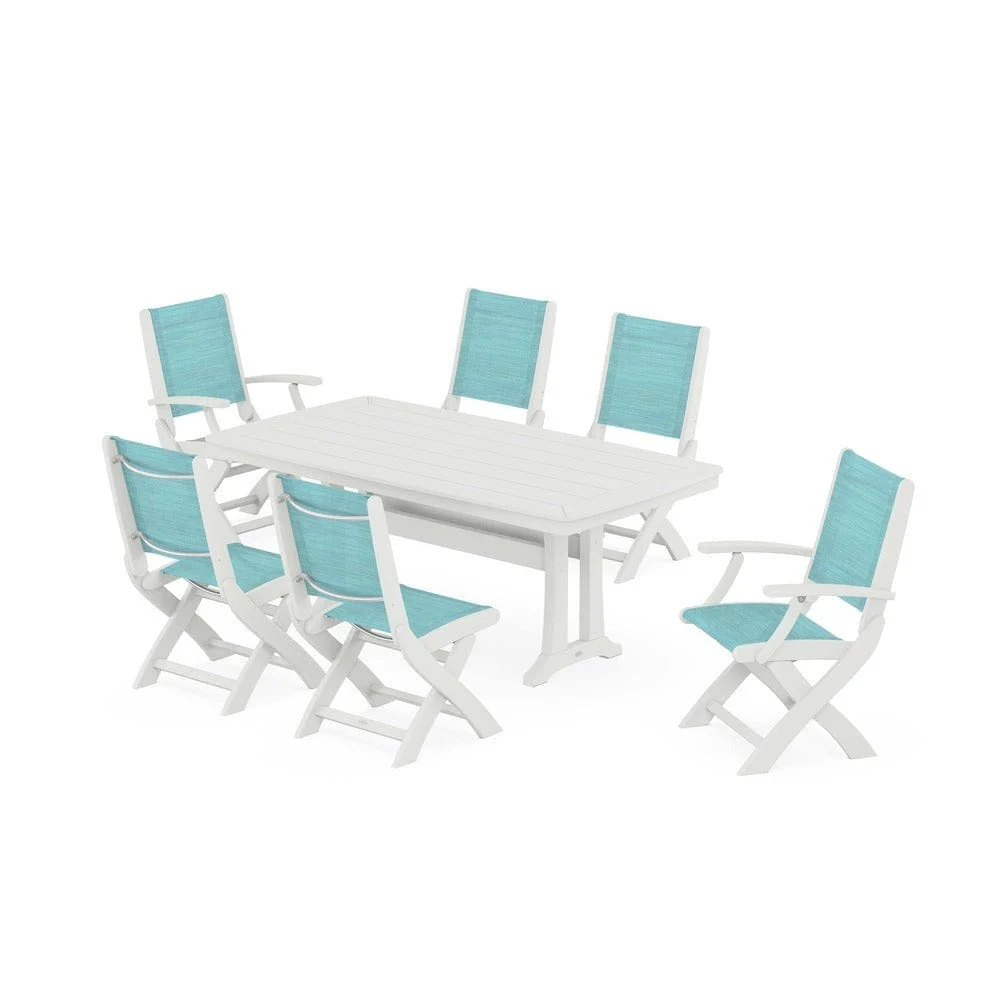 POLYWOOD® - Coastal Folding Chair 7-Piece Dining Set with Trestle Legs - PWS1037 - Image 72