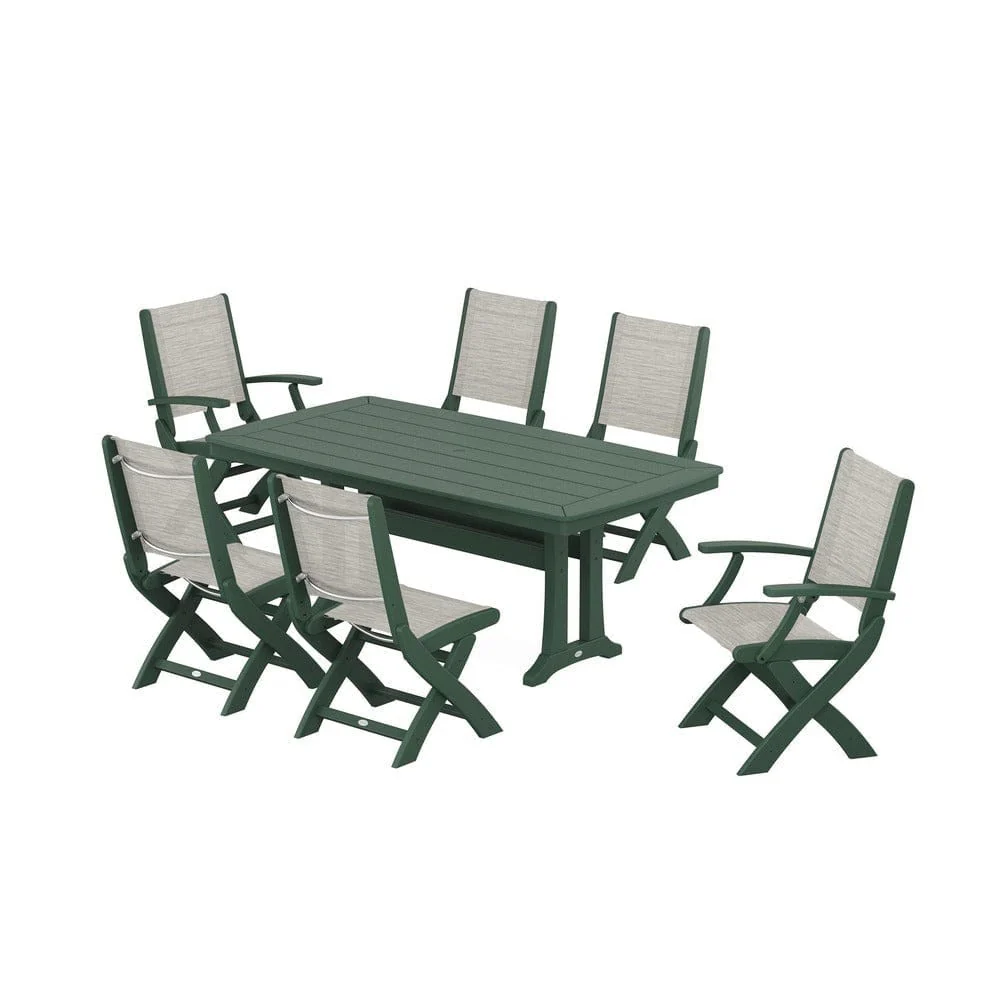 POLYWOOD® - Coastal Folding Chair 7-Piece Dining Set with Trestle Legs - PWS1037 - Image 76