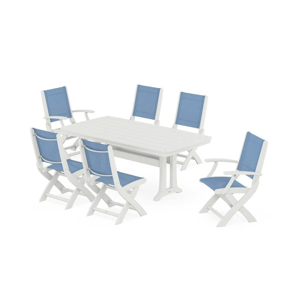 POLYWOOD® - Coastal Folding Chair 7-Piece Dining Set with Trestle Legs - PWS1037 - Image 77
