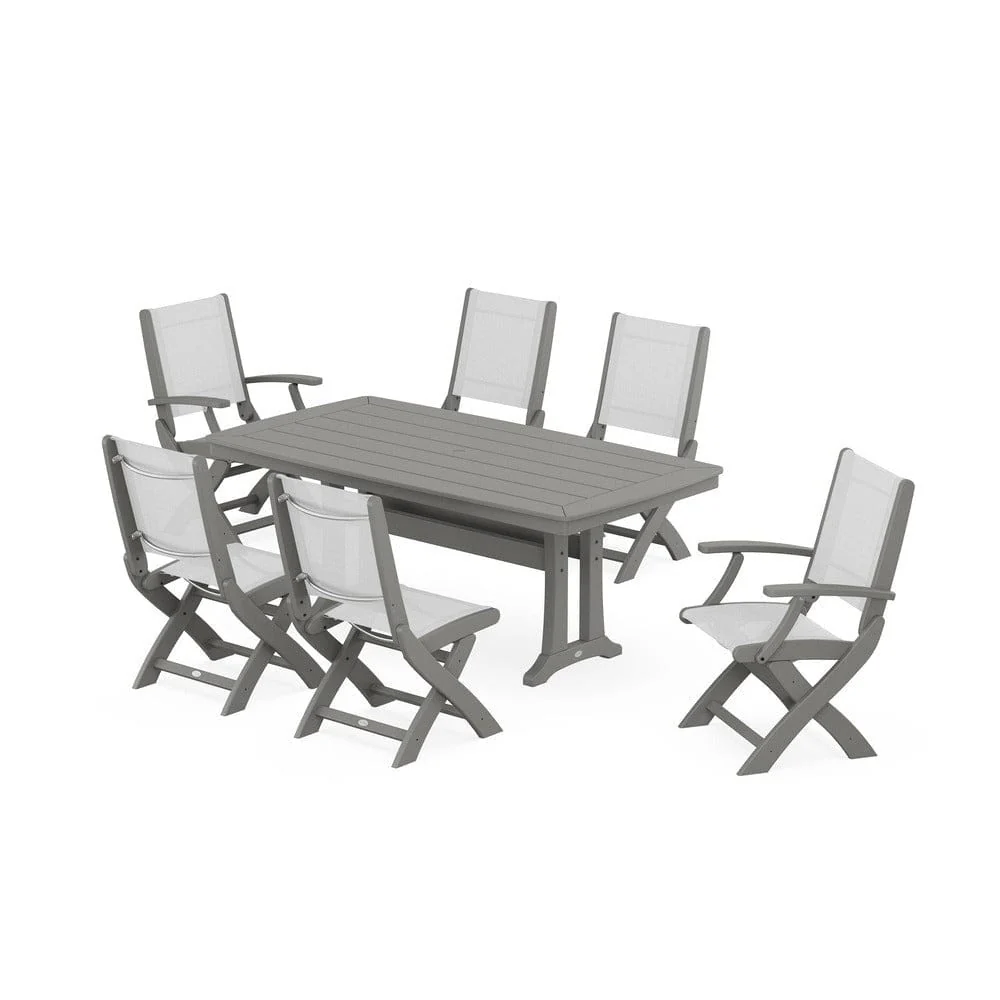 POLYWOOD® - Coastal Folding Chair 7-Piece Dining Set with Trestle Legs - PWS1037 - Image 8