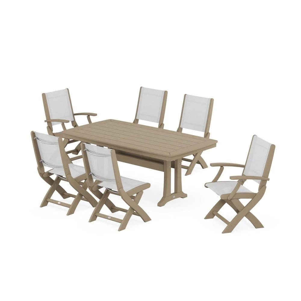POLYWOOD® - Coastal Folding Chair 7-Piece Dining Set with Trestle Legs - PWS1037 - Image 81