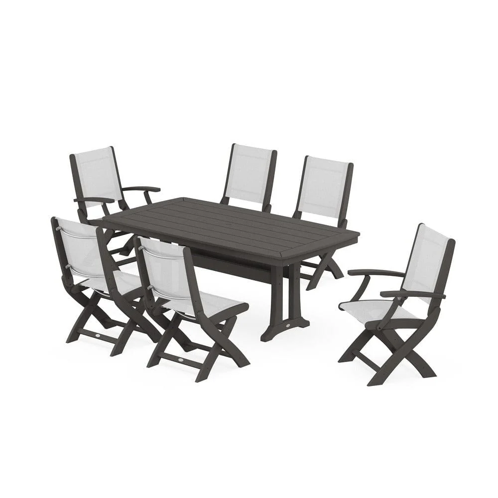 POLYWOOD® - Coastal Folding Chair 7-Piece Dining Set with Trestle Legs - PWS1037 - Image 83