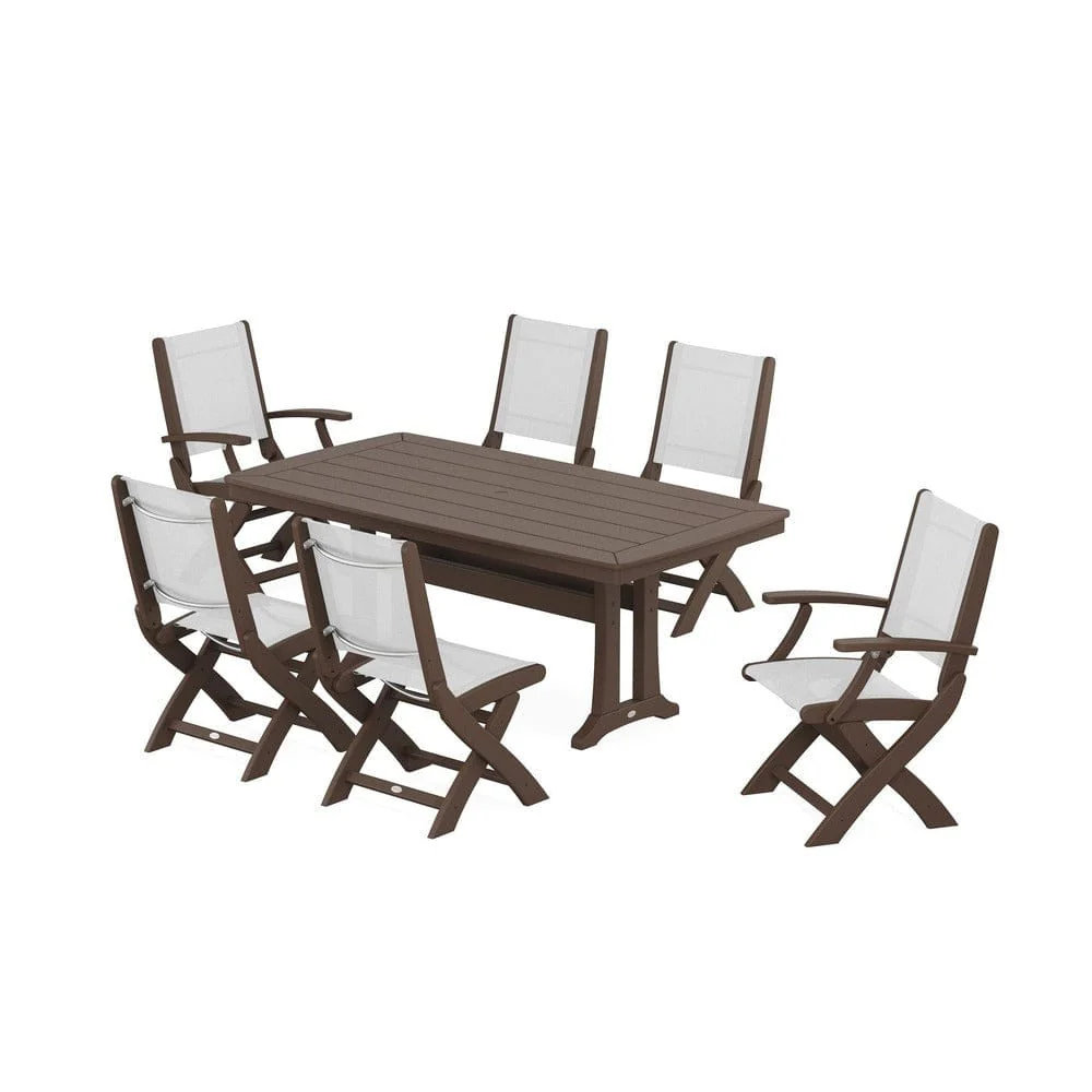 POLYWOOD® - Coastal Folding Chair 7-Piece Dining Set with Trestle Legs - PWS1037 - Image 85