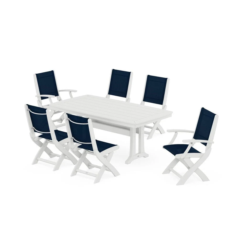 POLYWOOD® - Coastal Folding Chair 7-Piece Dining Set with Trestle Legs - PWS1037 - Image 87