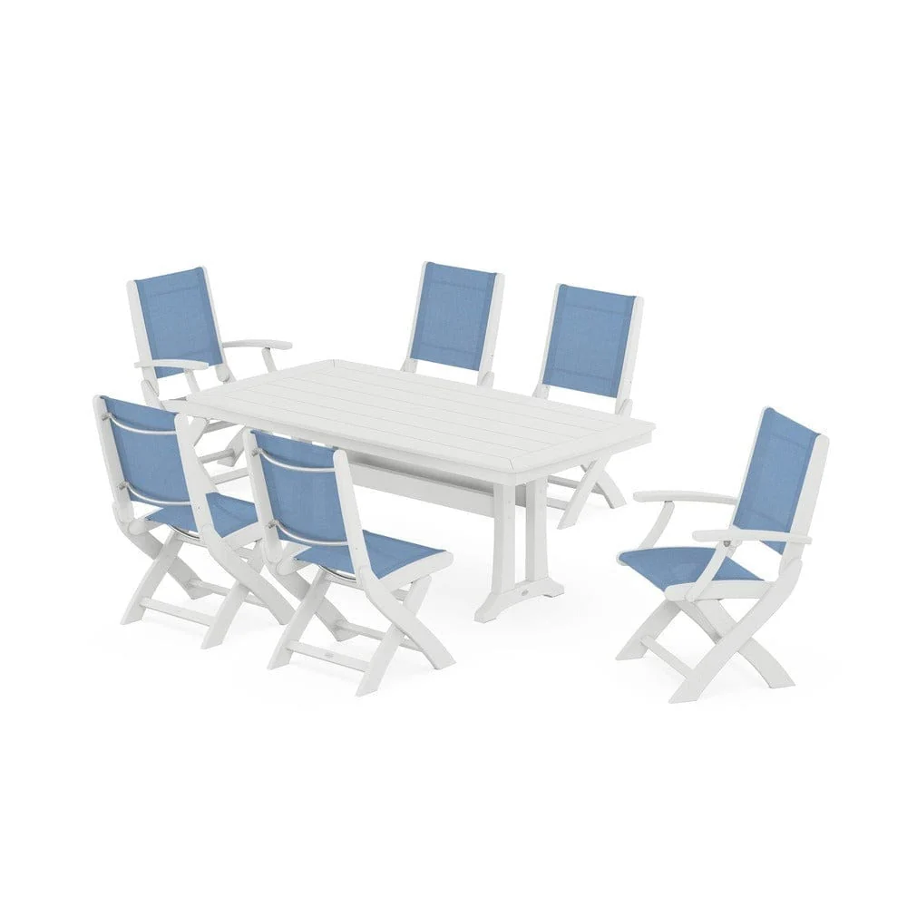 POLYWOOD® - Coastal Folding Chair 7-Piece Dining Set with Trestle Legs - PWS1037 - Image 88