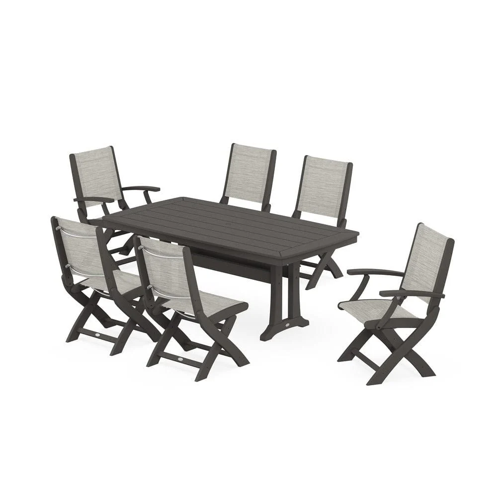 POLYWOOD® - Coastal Folding Chair 7-Piece Dining Set with Trestle Legs - PWS1037 - Image 9