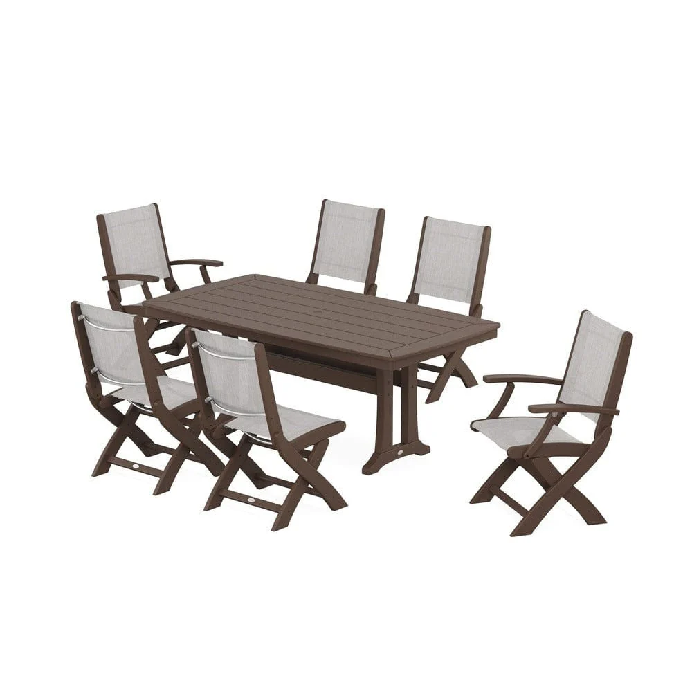 POLYWOOD® - Coastal Folding Chair 7-Piece Dining Set with Trestle Legs - PWS1037 - Image 90