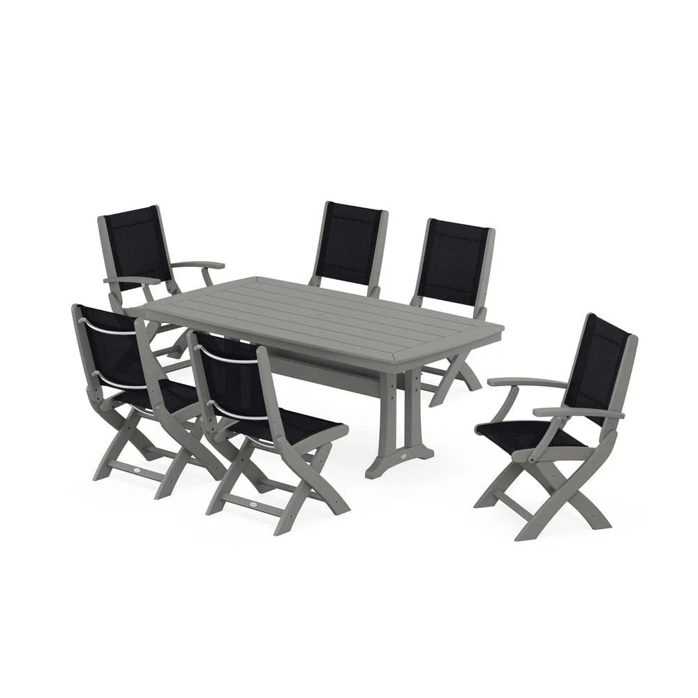 POLYWOOD® - Coastal Folding Chair 7-Piece Dining Set with Trestle Legs - PWS1037 - Image 94