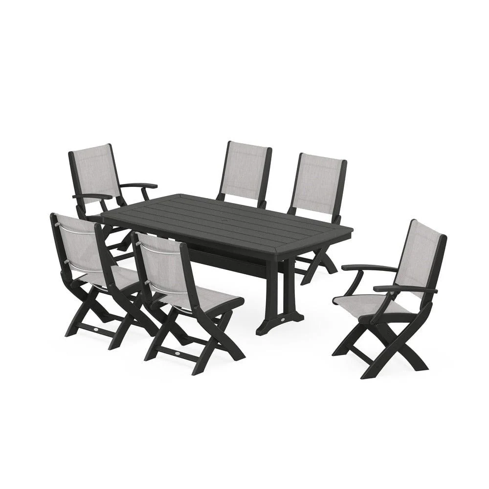 POLYWOOD® - Coastal Folding Chair 7-Piece Dining Set with Trestle Legs - PWS1037 - Image 96