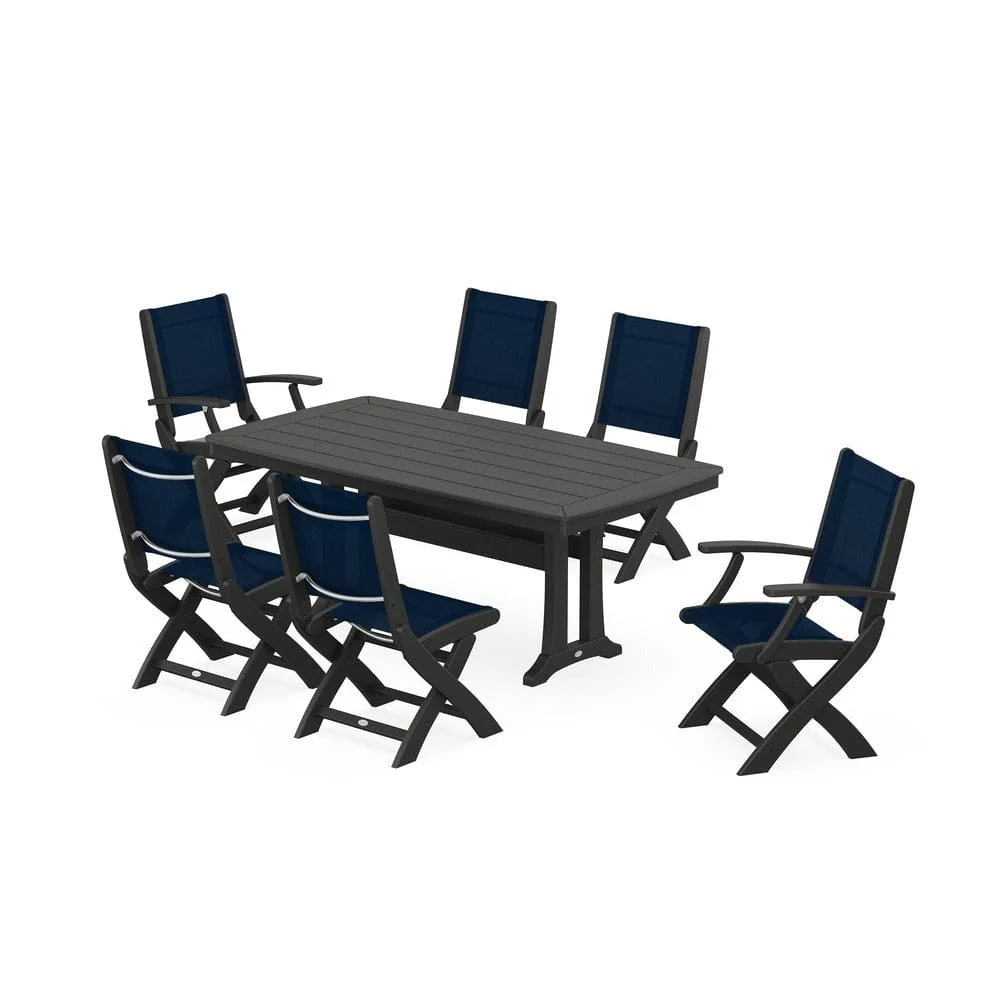 POLYWOOD® - Coastal Folding Chair 7-Piece Dining Set with Trestle Legs - PWS1037 - Image 98
