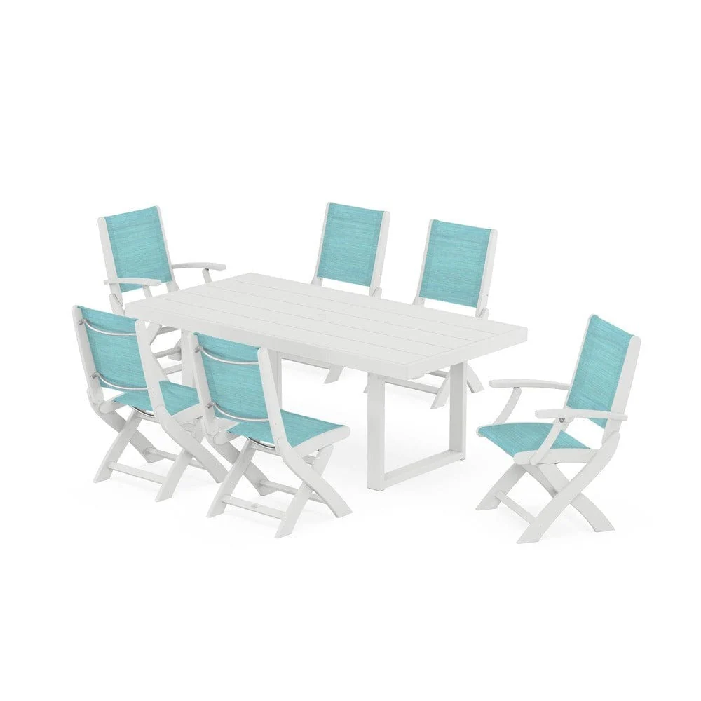 POLYWOOD® - Coastal Folding Chair 7-Piece Dining Set with Trestle Legs - PWS871 - Image 100