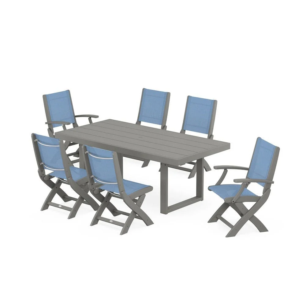 POLYWOOD® - Coastal Folding Chair 7-Piece Dining Set with Trestle Legs - PWS871 - Image 25