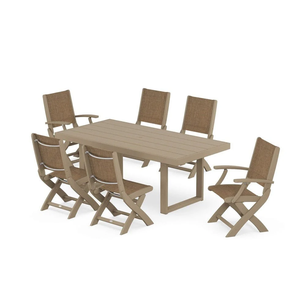 POLYWOOD® - Coastal Folding Chair 7-Piece Dining Set with Trestle Legs - PWS871 - Image 29