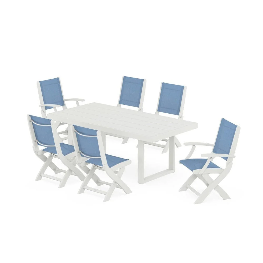 POLYWOOD® - Coastal Folding Chair 7-Piece Dining Set with Trestle Legs - PWS871 - Image 4